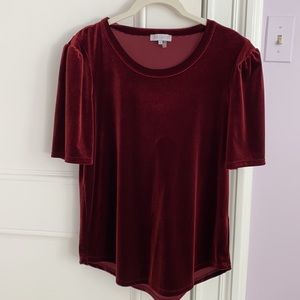 Burgundy velvet short sleeve top